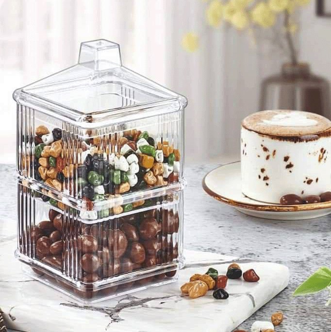 بونبونيرة 3 دور لتقديم الكاندي والمكسرات قابلة للفصل بغطاء للحفاظ علي المحتويات