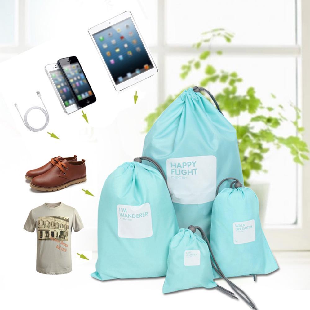 مجموعة شنط سفر وتربروف برباط لحفظ الملابس الداخلية المتسخة والمكياج وأدوات التجميل والجزم والشباشب 4 احجام