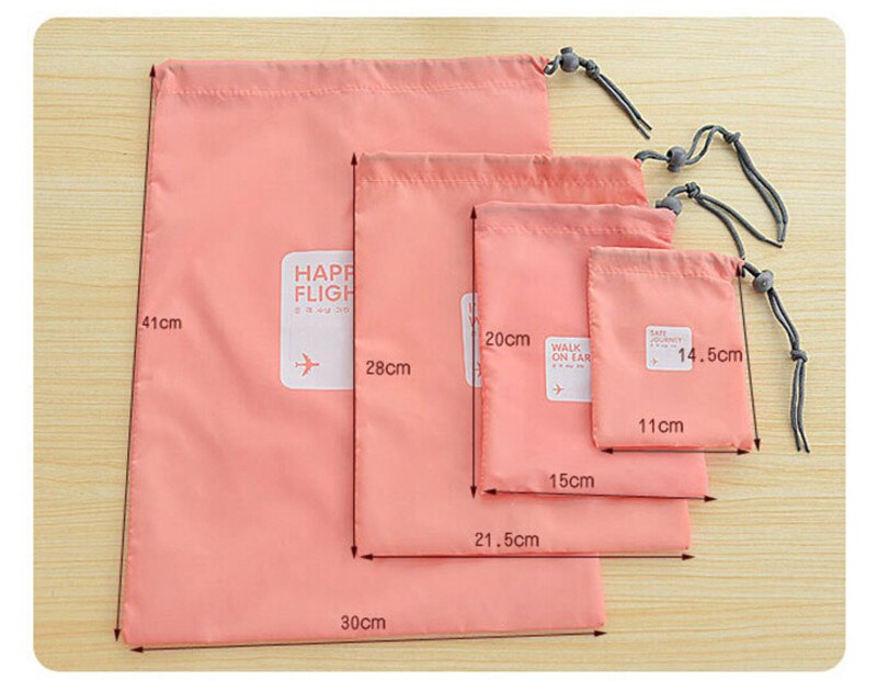 مجموعة شنط سفر وتربروف برباط لحفظ الملابس الداخلية المتسخة عند الرجوع او المكياج وأدوات التجميل والجزم والشباشب 4 احجام