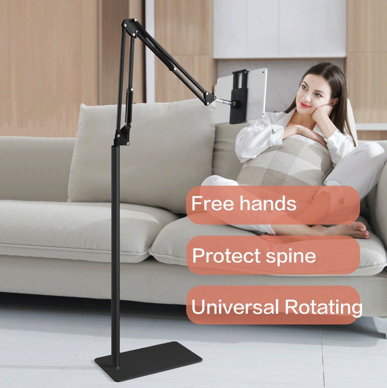 استاند وحامل ارضي للموبايل والتابلت بذراع دوار قابل لتعديل الزاوية حسب الرغبة وعدم استخدام اليد بطول 1.4 متر