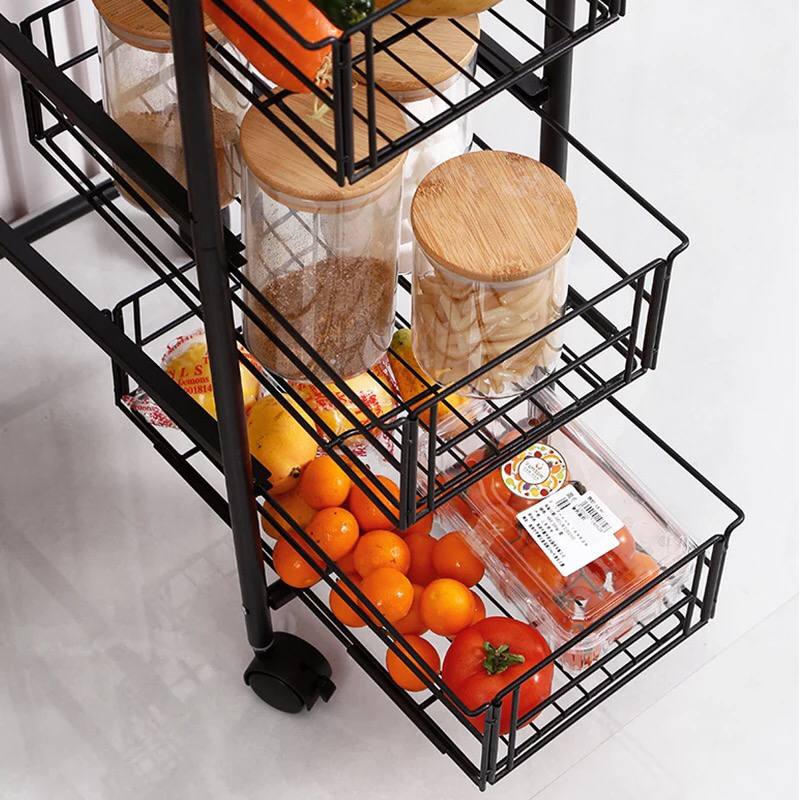 ترولي معدن 4 دور بسلات شبكية متحركة لحمل وتنظيم ادوات المطبخ والحمام بعجلات لسهولة الحركة