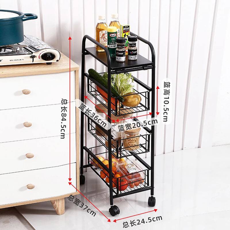 ترولي معدن 4 دور بسلات شبكية متحركة لحمل وتنظيم ادوات المطبخ والحمام بعجلات لسهولة الحركة