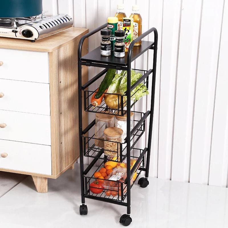 ترولي معدن 4 دور بسلات شبكية متحركة لحمل وتنظيم ادوات المطبخ والحمام بعجلات لسهولة الحركة