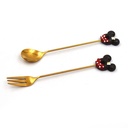 طقم معالق وشوك ميكي ماوس 4 قطع استانليس مطلي باللون الذهبي