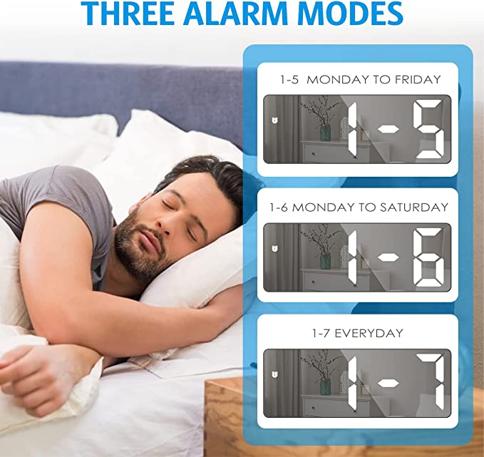 ساعة منبه بشاشة ليد رقمية مع خاصية التحكم الصوتي وعرض التاريخ ودرجة الحرارة