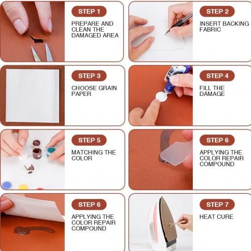 طقم إصلاح الجلود والفينيل 7 ألوان للملابس والمفروشات والسيارات متعدد الأستخدام