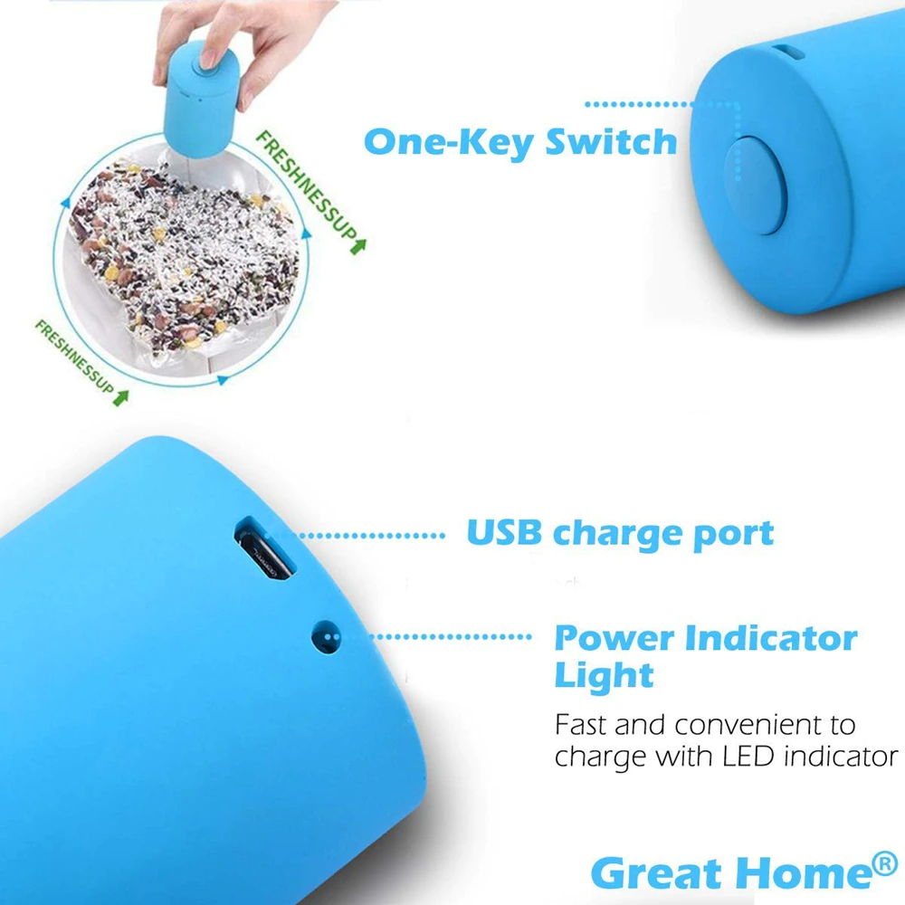 جهاز تفريغ وشفط الهواء من أكياس الطعام مع 5 أكياس تخزين للطعام والخضروات قابلة لإعادة الأستخدام