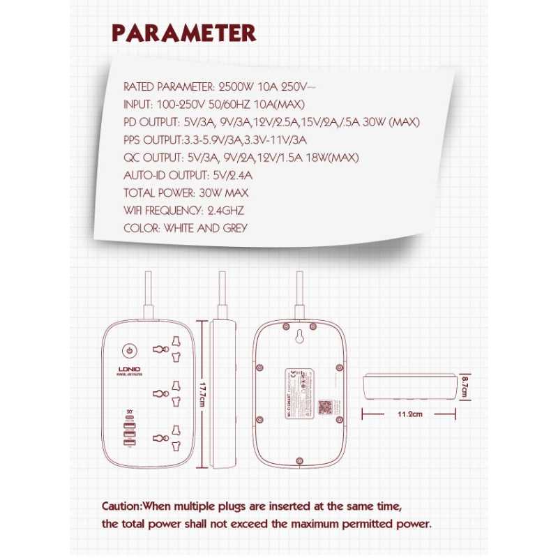 مشترك يتصل بالواي للتحكم عن بعد في ايقاف وتشغيل الأجهزة وتحديد الوقت مزود ب 3 فيش و 4 منافذ يو اس بي