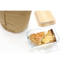 علبه حفظ وتنظيم الطعام للثلاجة والمطبخ من الزجاج بغطاء خشبي محكم الغلق