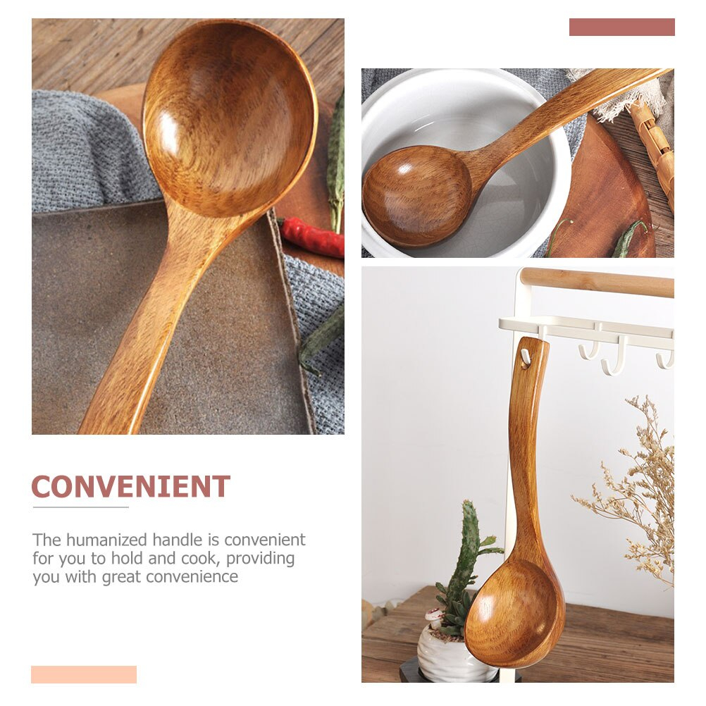 مغرفة خشبية بمقبض منحني طويل الخضار والشوربة والأرز بفتحه للتعليق في المطبخ