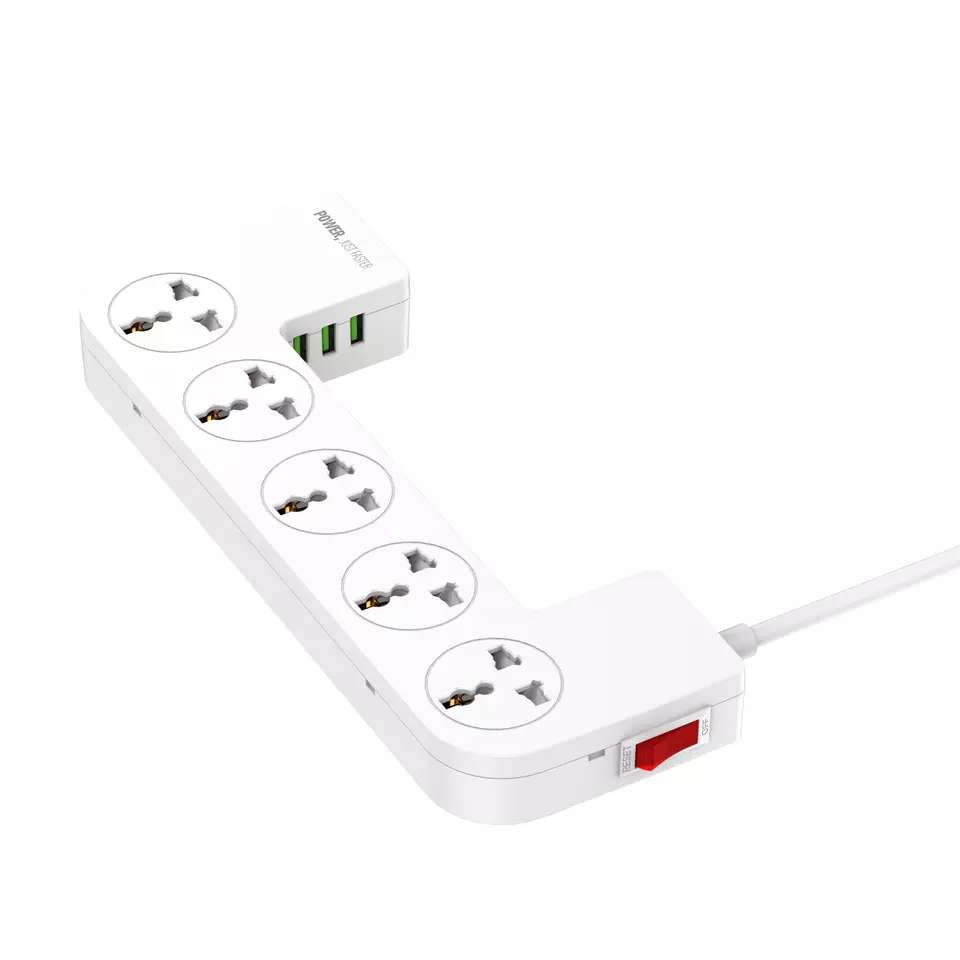 مشترك كهربائي 5 فيشة مع 3 منافذ يو اس بي ببوكس منظم للاسلاك وستاند للهواتف و الأجهزه