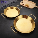 طاسة استانليس ستيل ذهبي لتسوية وتقديم الطعام بيدين 20 سم