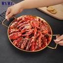 طاسة استانليس ستيل ذهبي لتسوية وتقديم الطعام بيدين 20 سم