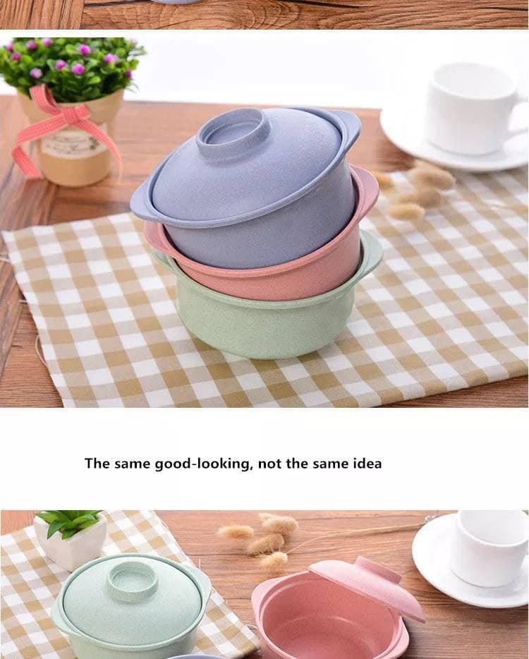 حلة الميكروويف الصحية من قش القمح بالغطاء