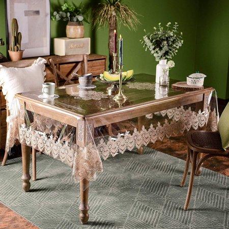 مفرش كبير وتربروف شفاف مع حروف دانتيل أنيقة للسفرة وترابيزة المطبخ