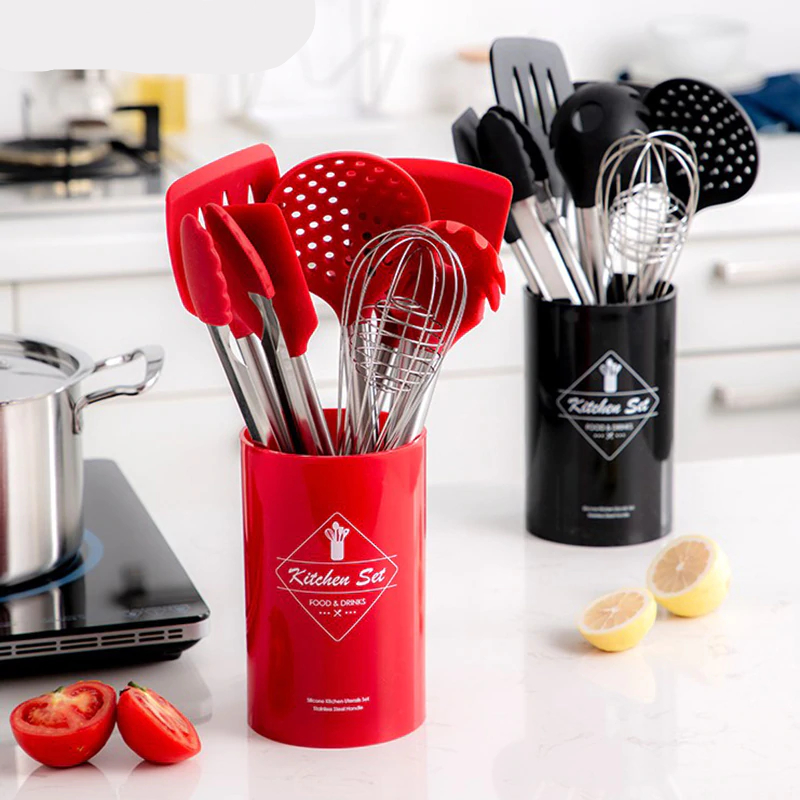 طقم توزيع سيليكون 12 قطعه بيد استانليس ستيل مع الحامل