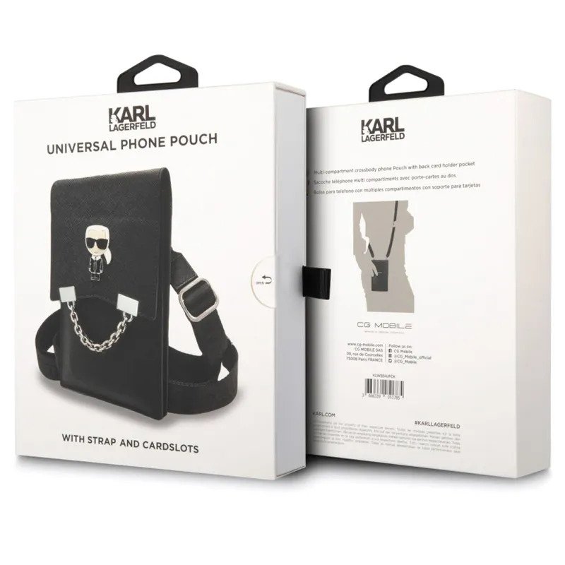 شنطة كتف كارل لاغرفيلد لحمل الموبايل والاساسيات الضرورية مع فتحات للبطاقات والكروت