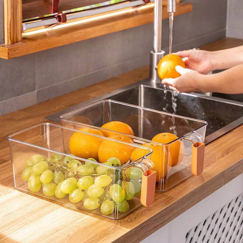 درج ثلاجة منظم وحامل للفواكه والخضروات بيد وغطاء محكم الغلق من الاكليريك الشفاف