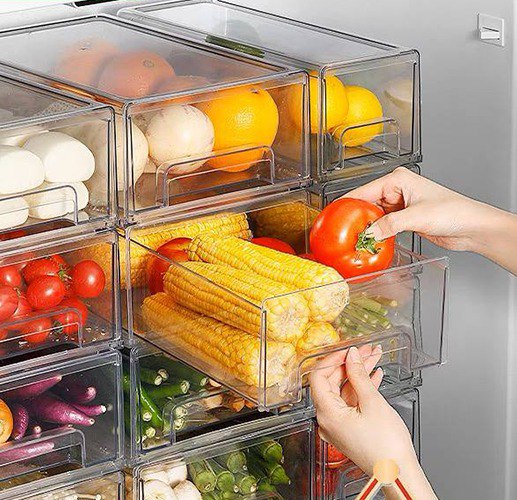 علبة ومنظم ثلاجة اكليريك بغطاء محكم الغلق لتنظيم وحمل الفواكه والخضروات