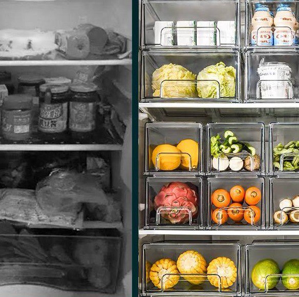 علبة ومنظم ثلاجة اكليريك بغطاء محكم الغلق لتنظيم وحمل الفواكه والخضروات