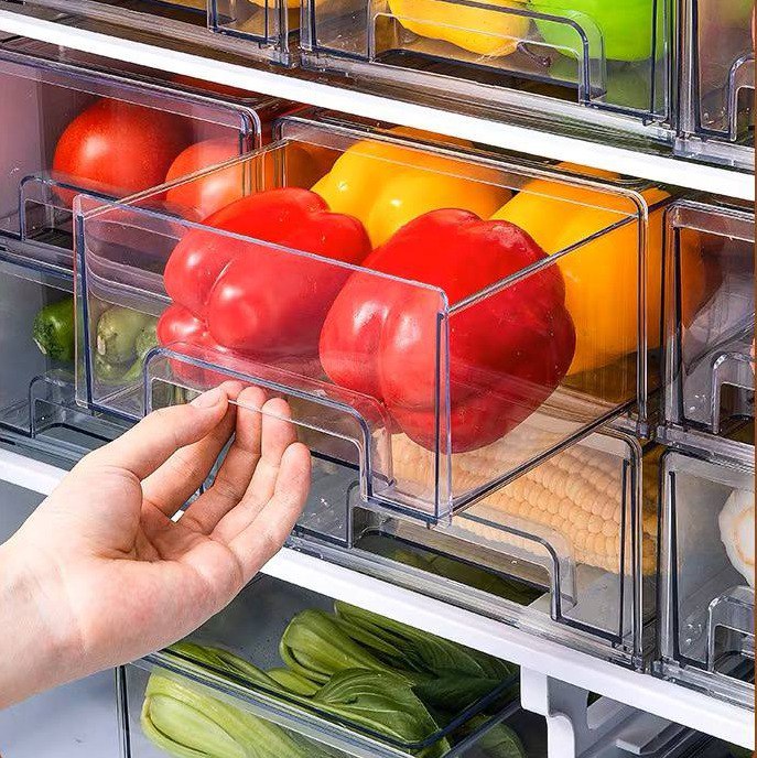 علبة ومنظم ثلاجة اكليريك بغطاء محكم الغلق لتنظيم وحمل الفواكه والخضروات