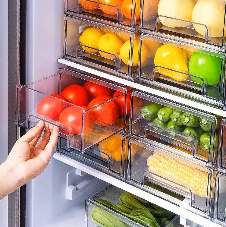 علبة ومنظم ثلاجة اكليريك بغطاء محكم الغلق لتنظيم وحمل الفواكه والخضروات