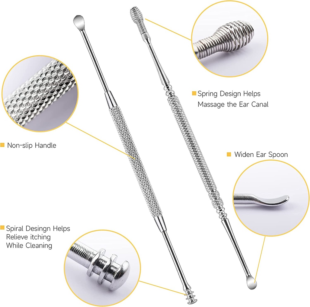 اداة مزدوجة لتنظيف الاذن وازالة الشمع قابلة للغسيل لاعادة الاستخدام