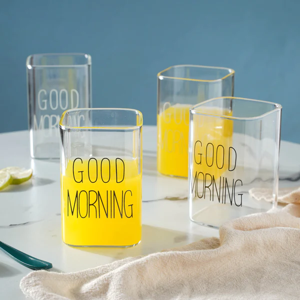 كوباية جود مورنينج لشرب وتقديم العصائر والشاي والنسكافيه من الزجاج الشفاف