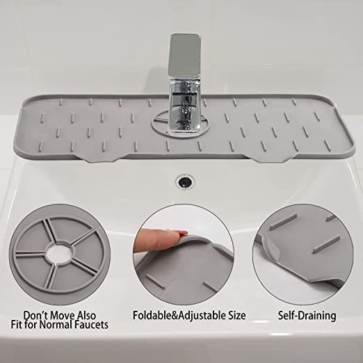 مفرش حنفية سيليكون حامل للصابون والليفه مانع للبلل بفتحات لتصريف المياه في حوض المطبخ والحمام