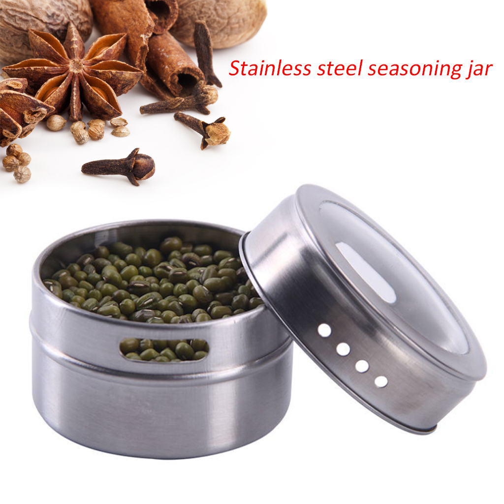 طقم توابل 4 قطع استانليس ستيل مغناطيسي بحامل ونظامين رش لسهولة الاستخدام