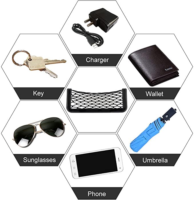 شبكة سيارة ذاتية اللصق لحمل وتخزين الموبايل والمفاتيح والمحافظ