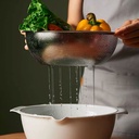 مصفي استانليس مع طبق بلاستيك لغسيل الخضروات والفواكه بيد لسهولة الحمل