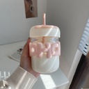 Cute glass double drinking cup with Lid &amp; Straw &amp;  for Water &amp; Juice 400 ml