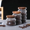 برطمان زجاج مضلع 350 ملي بغطاء خشبي محكم الغلق لحفظ وتخزين التوابل والشاي والسكر والقهوة