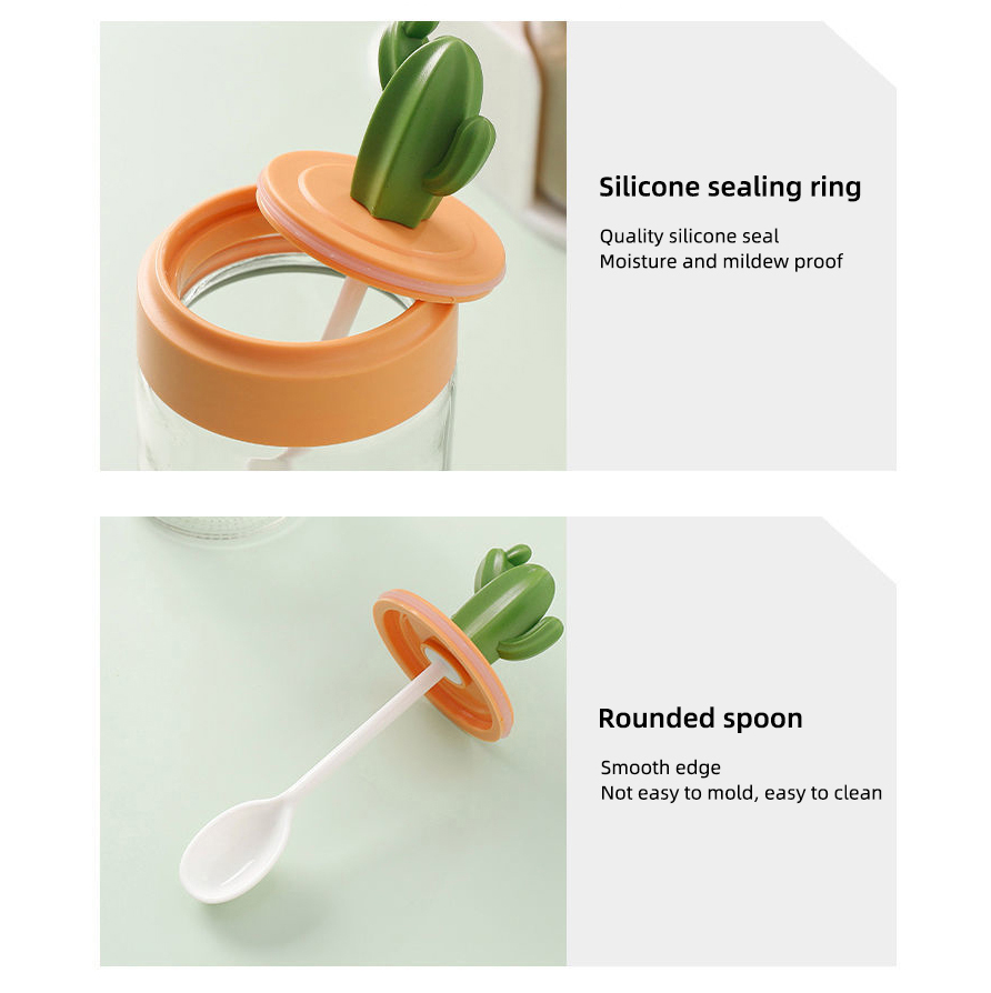 طقم توابل صبار زجاجي 3 قطع بحامل ومعالق لسهولة الاستخدام