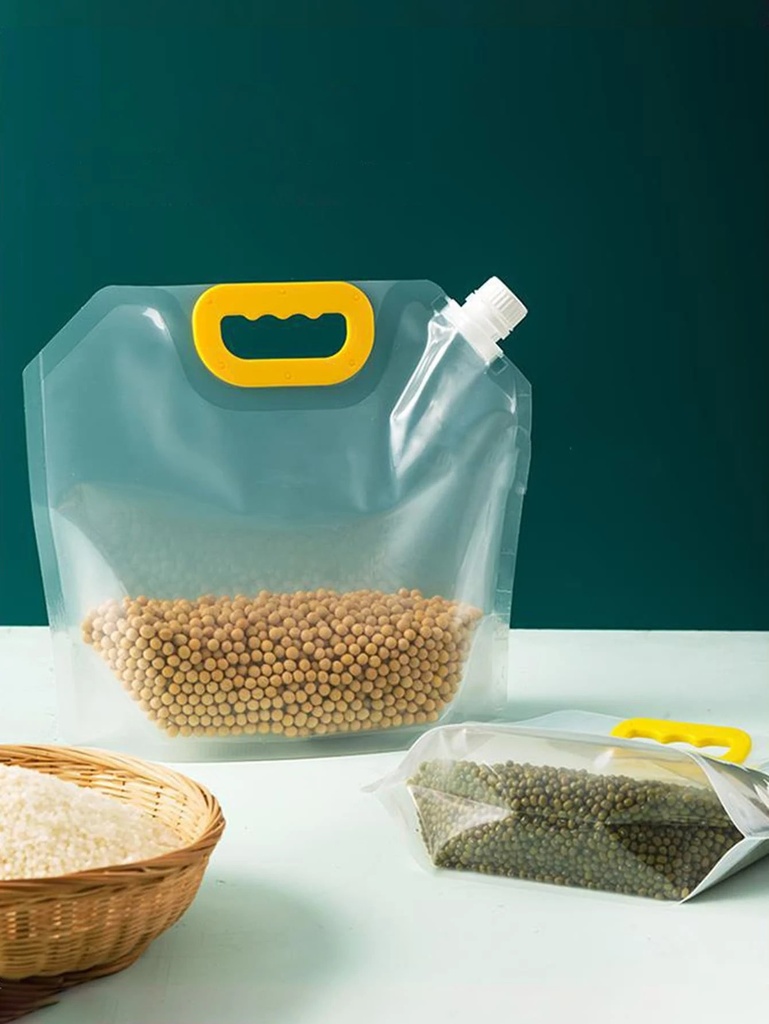 كيس حفظ وتخزين الأرز والحبوب والبقوليات 4 لتر بغطاء ويد قابل للطي والغسيل لإعادة الاستخدام