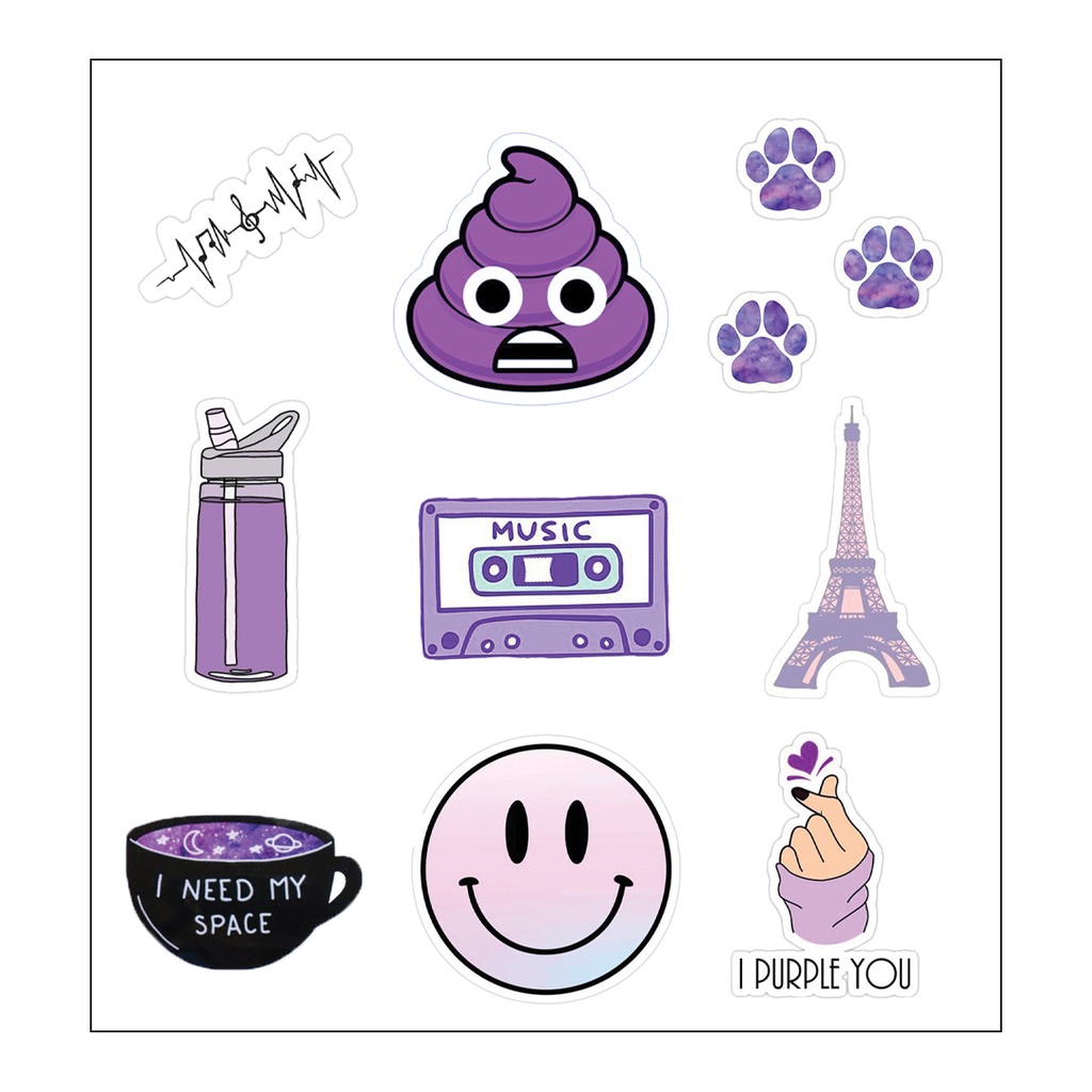 I 💜 Purple Vinyl Sticker Pack Reusable &amp; Waterproof
