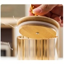 طقم برطمانات زجاج مطلي باللون العسلي 3 قطع باحجام مختلفة بغطاء خشبي بغزالة لحفظ وتنظيم الحبوب والبقوليات والتوابل