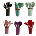 طقم توزيع سيليكون بيد خشب 12 قطعة بالحامل