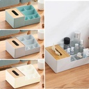 علبة مناديل بغطاء خشبي مقسم 6 خانات لتنظيم ادوات المكتب متعدد الوظائف