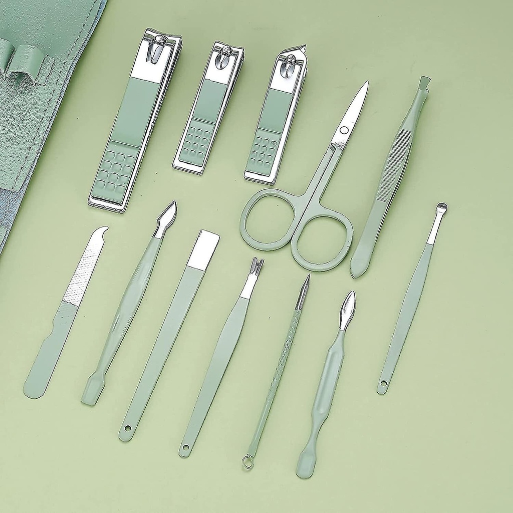 طقم باديكير 12 قطعة بمحفظة جلد للعناية بأظافر اليد والقدم