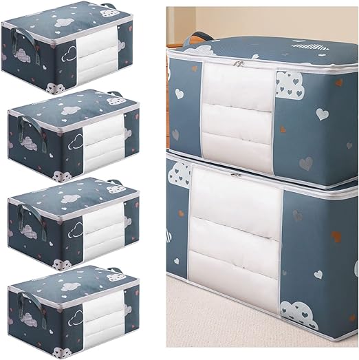 شنطة تخزين بيد وسوستة للملابس والبطاطين والوسائد  بجزء شفاف لاظهار المحتويات