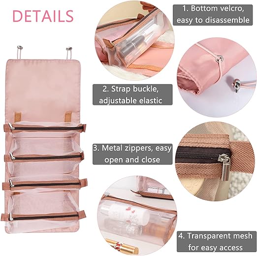 شنطة ومنظم ووتربروف 4 قطع قابلة للفصل للاستخدام بمفردها للمكياج وادوات العناية بالبشرة للسفر والخروج