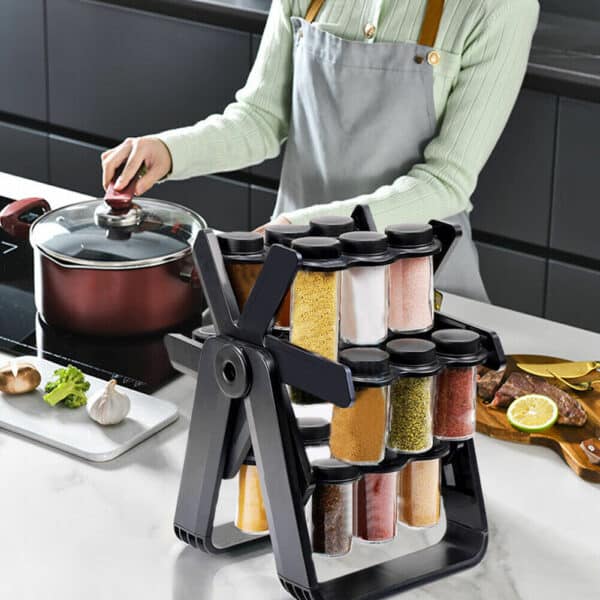 طقم توابل 18 قطعة من البرطمانات بحامل دوار