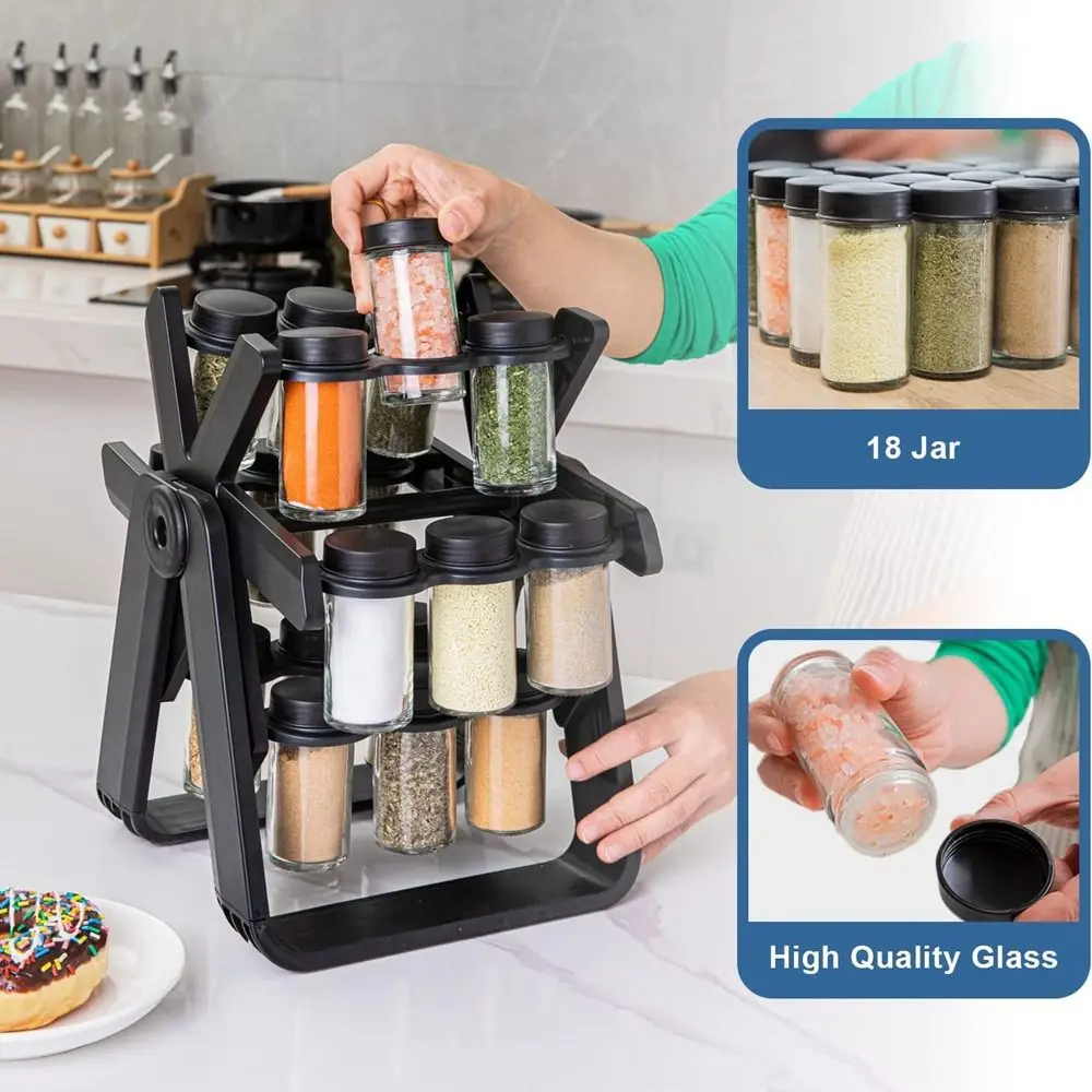 طقم توابل 18 قطعة من البرطمانات بحامل دوار