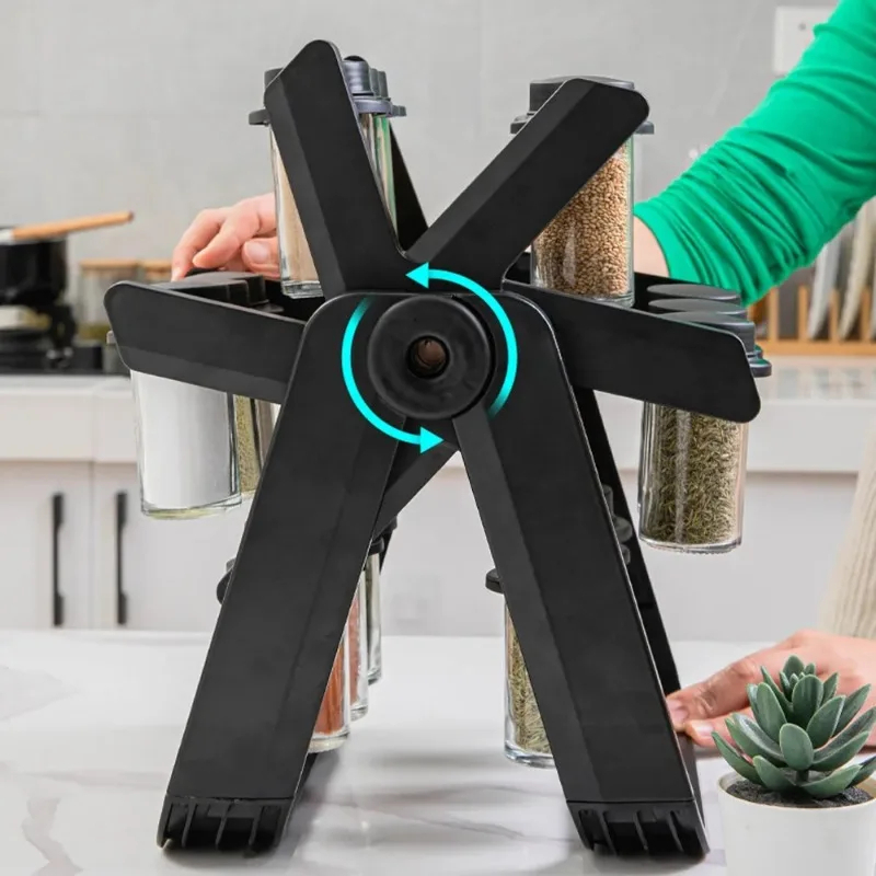 طقم توابل 18 قطعة من البرطمانات بحامل دوار