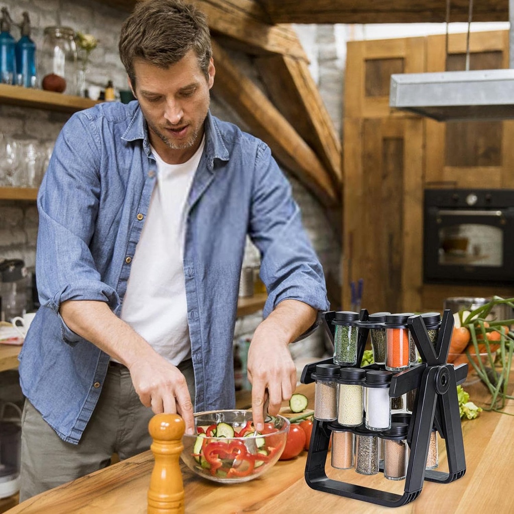 طقم توابل 18 قطعة من البرطمانات بحامل دوار