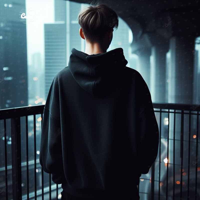 Happiness هودي اوفر سايز قطن بكابيشو باللون الاسود  للرجال والنساء