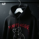 Happiness هودي اوفر سايز قطن بكابيشو باللون الاسود  للرجال والنساء