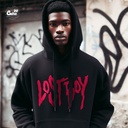 Lost boy هودي اوفر سايز قطن بكابيشو باللون الاسود  للرجال والنساء